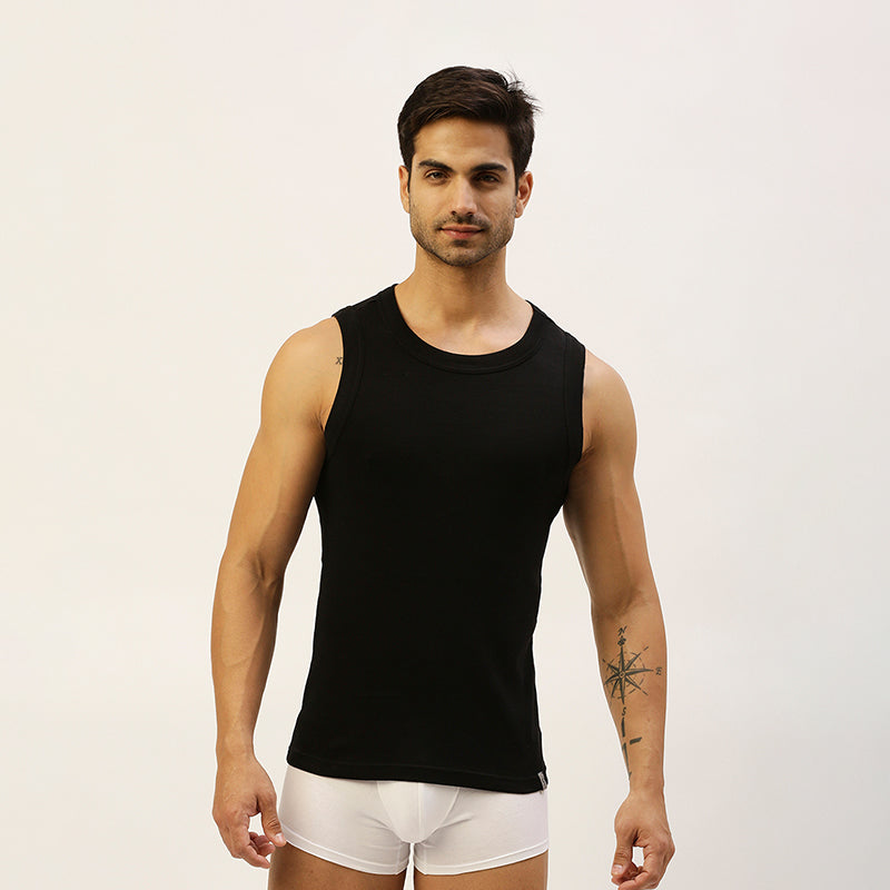 THE SECRET LOOM Mens Gym Vest - Rib 1X1 100% Super Combed Cotton