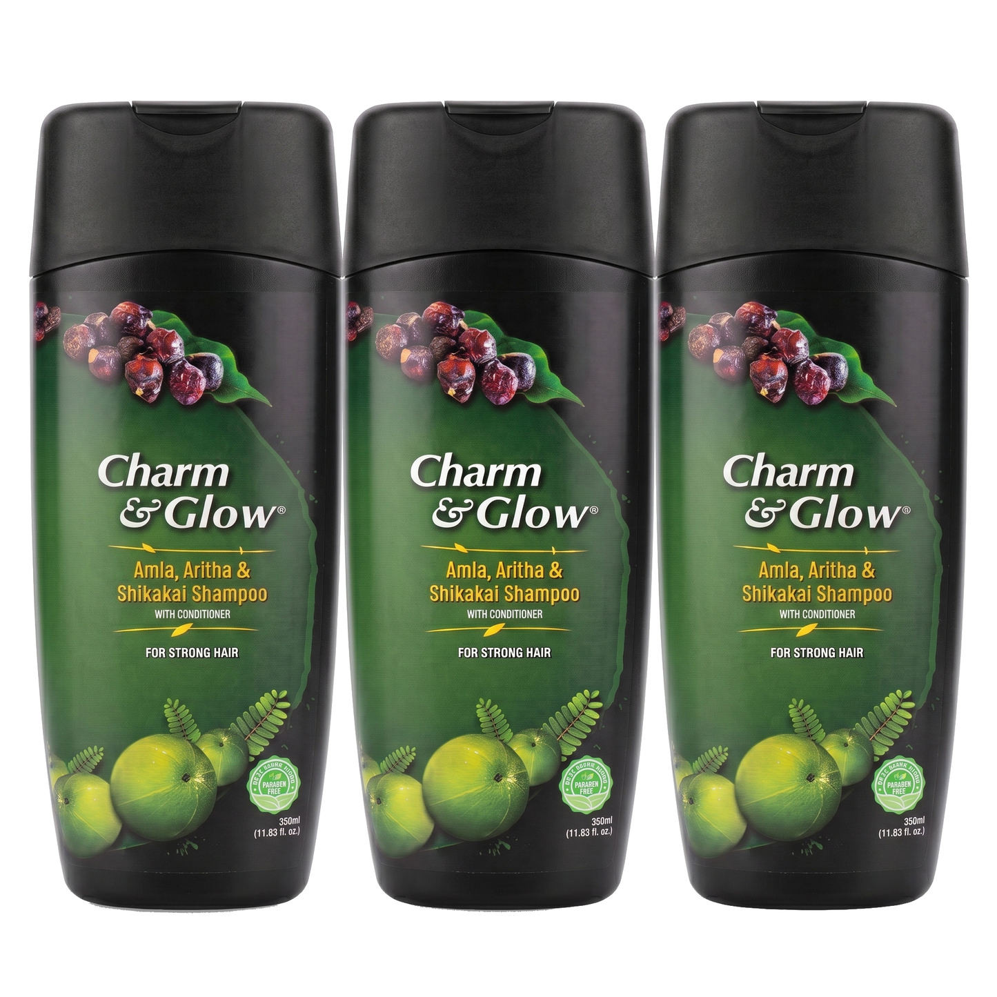 Amla, Aritha (Reetha) & Shikakai Shampoo – 350 ml | Charm & Glow