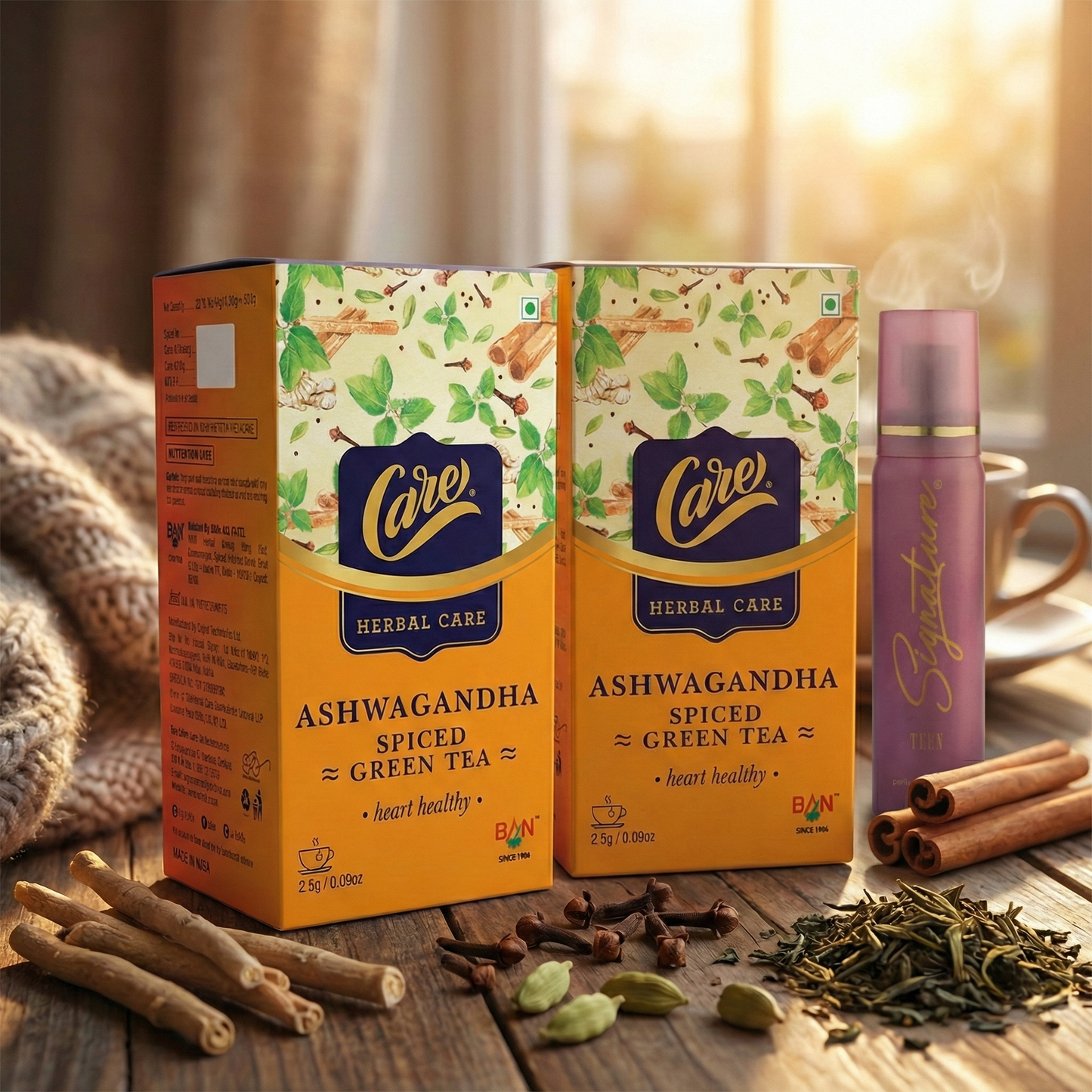 Ashwagandha Spiced Green Tea 50 Tea Bags + Free 25ml Signature Deo