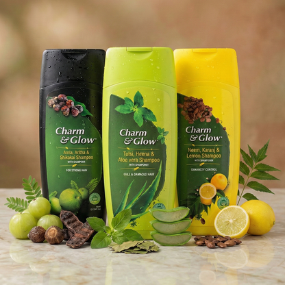 Herbal Shampoo Combo Pack of 3 | Amla Aritha Shikakai, Tulsi Heena Aloe Vera, Neem Lemon