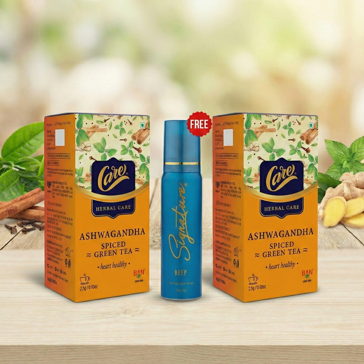 Ashwagandha Spiced Green Tea 50 Tea Bags + Free 25ml Signature Deo