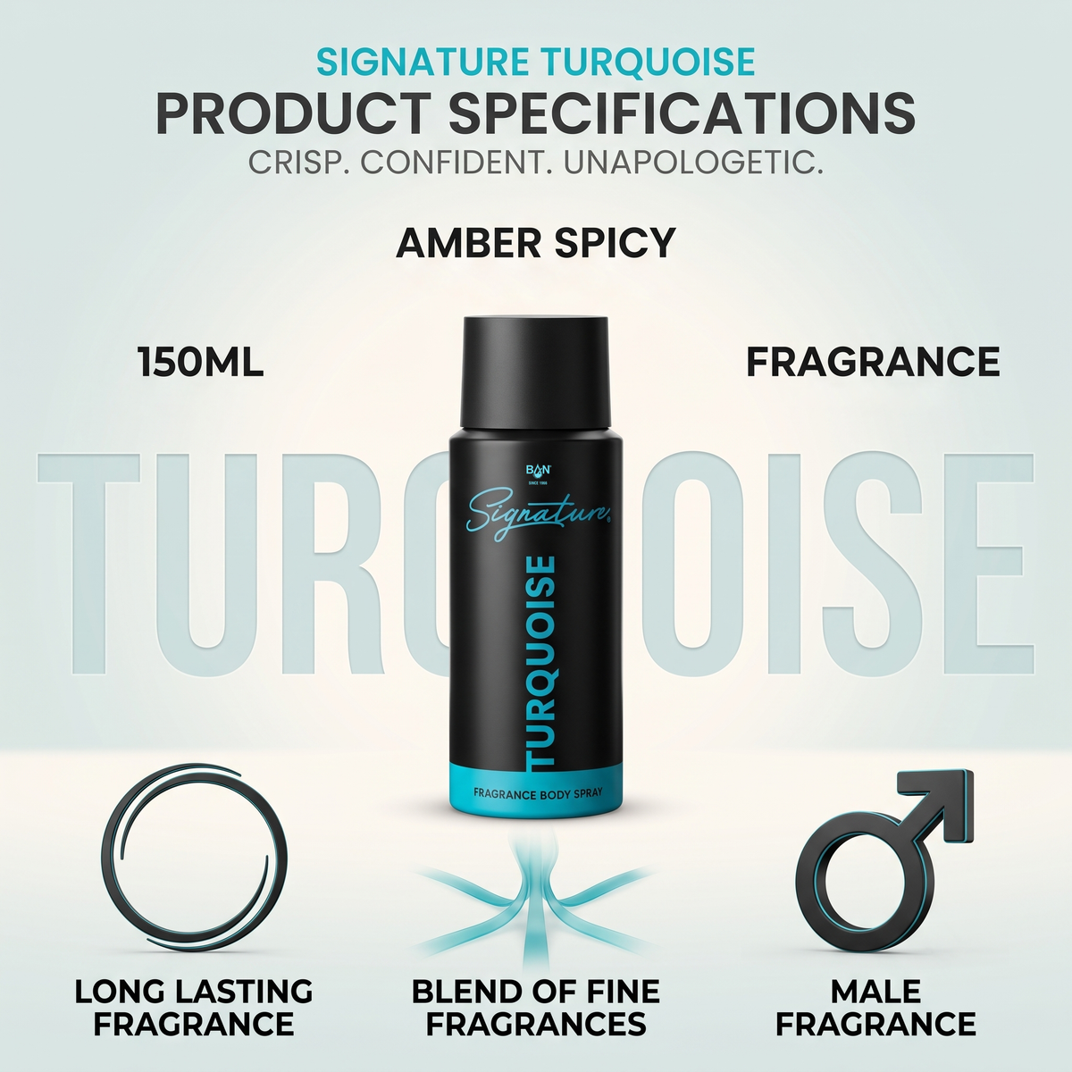 TURQUOISE – Men's Perfume Deodorant - 150ml | Bold Amber Spicy Body Spray