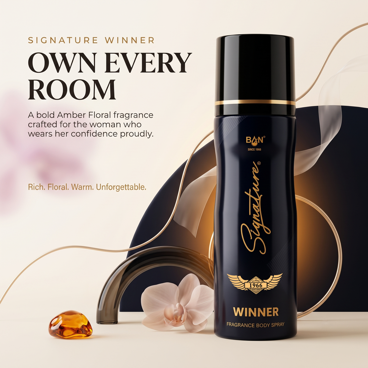 WINNER – Women's Perfume Deodorant - 150ml | Empowering Amber Floral Body Spray