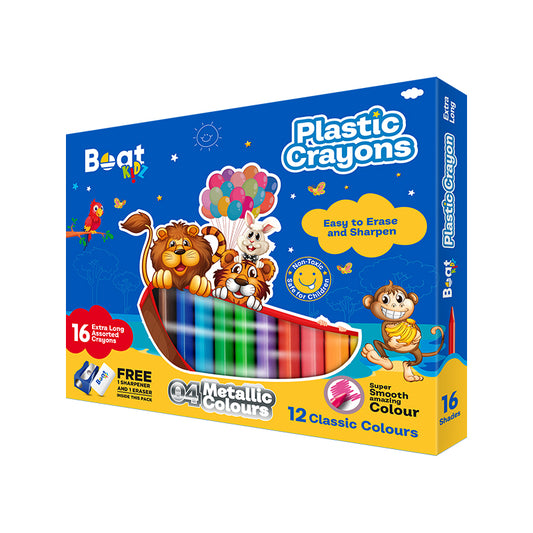 Extra Long Plastic Crayons Set - 16 Assorted Colors