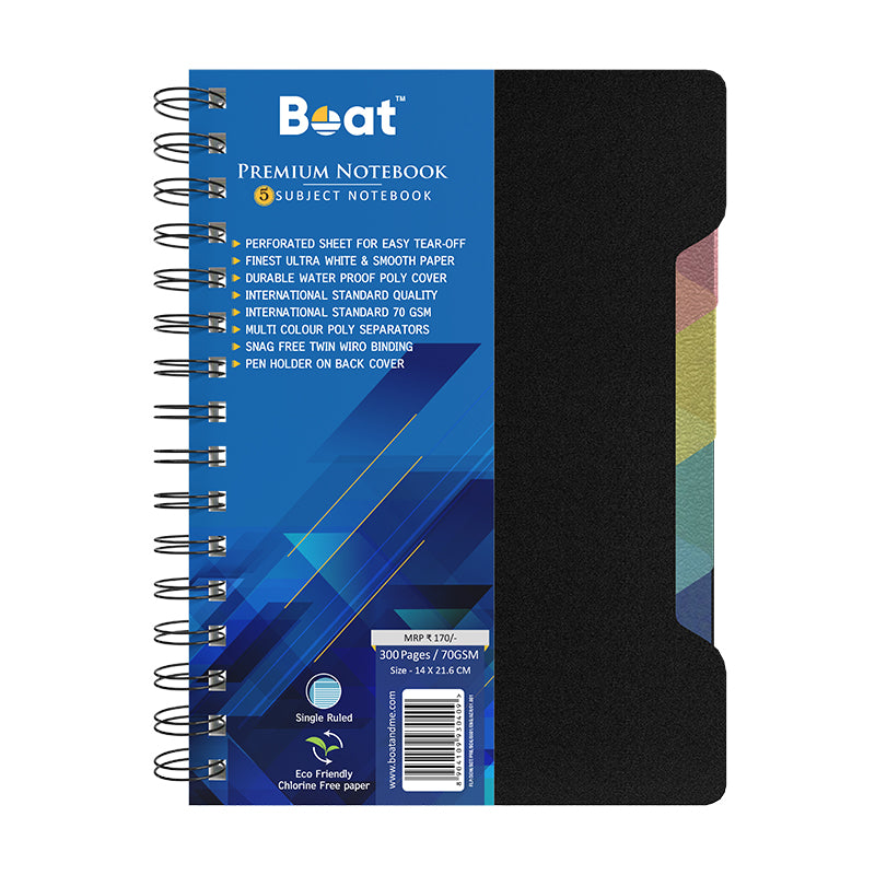Premium 5 Subject Wiro Notebook 70GSM (300 pages)