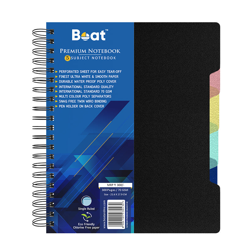 Ban Notebook Premium 5 Subject Wiro Notebook 70GSM (300 pages) - Ban Labs Pvt Ltd