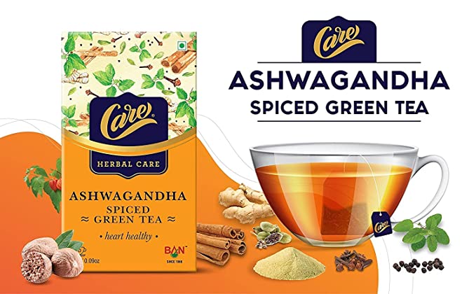 Care ashwagandha spice green tea PACK OF 25 TEA BAGS