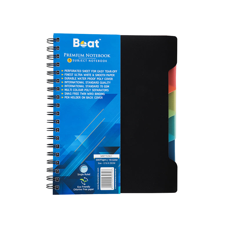 Ban Notebook Premium 5 Subject Wiro Notebook 70GSM (300 pages) - Ban Labs Pvt Ltd